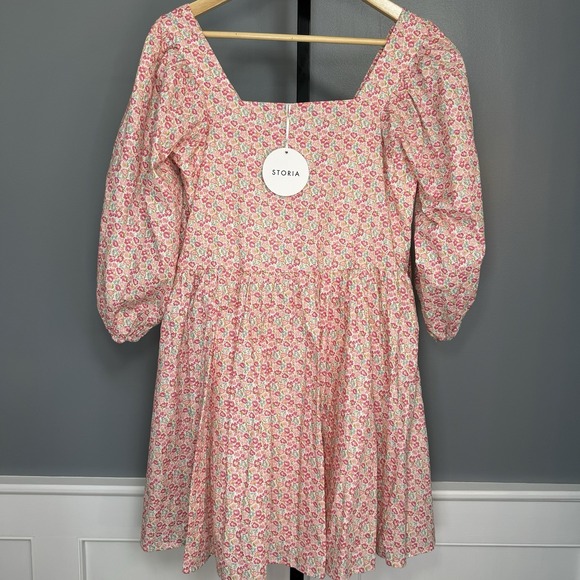Storia‎ Women's Floral Puff Sleeve  Babydoll Mini Dress Size M Cottage NWT - Picture 2 of 13